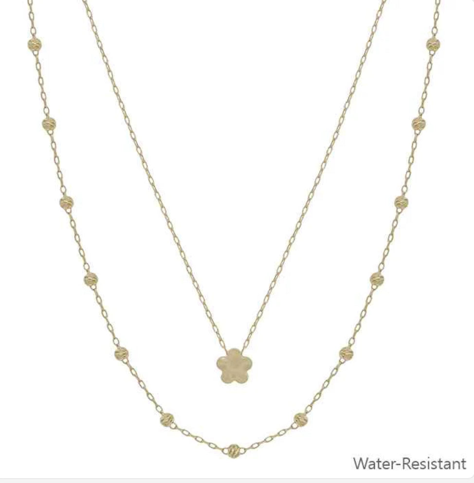 Water Resistant Beaded and Flower 16"-18" Necklace