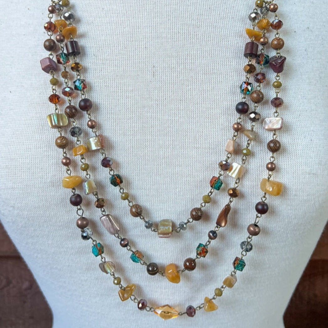 HANDCRAFTED RACHEL LAYERED PRECIOUS STONE NECKLACE - AMBER
