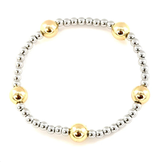 Waterproof Stainless-Steel 4mm Silver Beaded with 8mm Gold Bead Accent