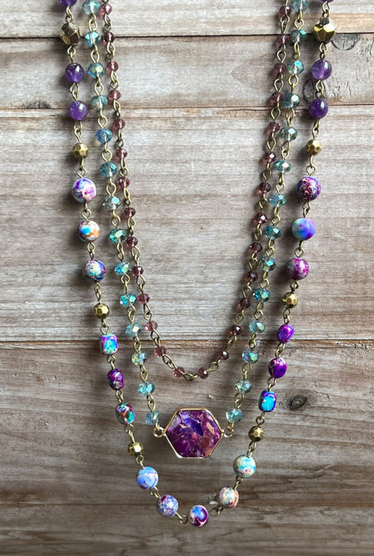 JANET LAYERED NECKLACE - 5 WAYS TO WEAR - PURPLE