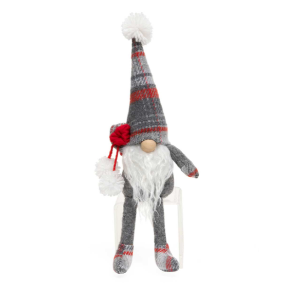 GNOME CARDINAL PLAID WITH LEGS 4IN X 2.5IN X 11.5IN POLYESTER