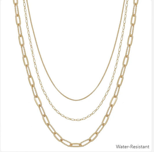 WATER RESISTANT TRIPLE LAYERED CLIP CHAIN 16"-18" NECKLACE