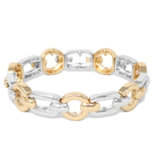 GOLD AND SILVER OPEN METAL LINK CHAIN STRETCH BRACELET