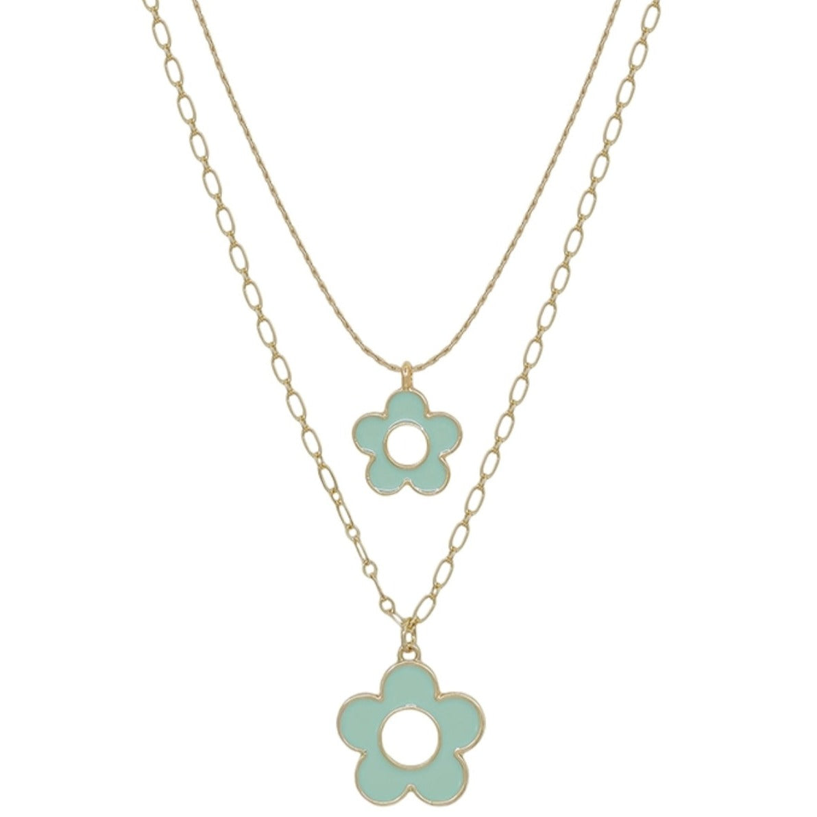 EPOXY FLOWER DOUBLE LAYERED 16"-18" NECKLACE - MINT