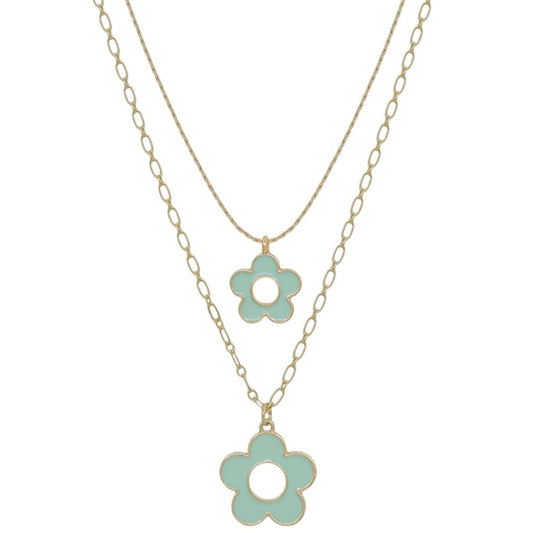 EPOXY FLOWER DOUBLE LAYERED 16"-18" NECKLACE - MINT