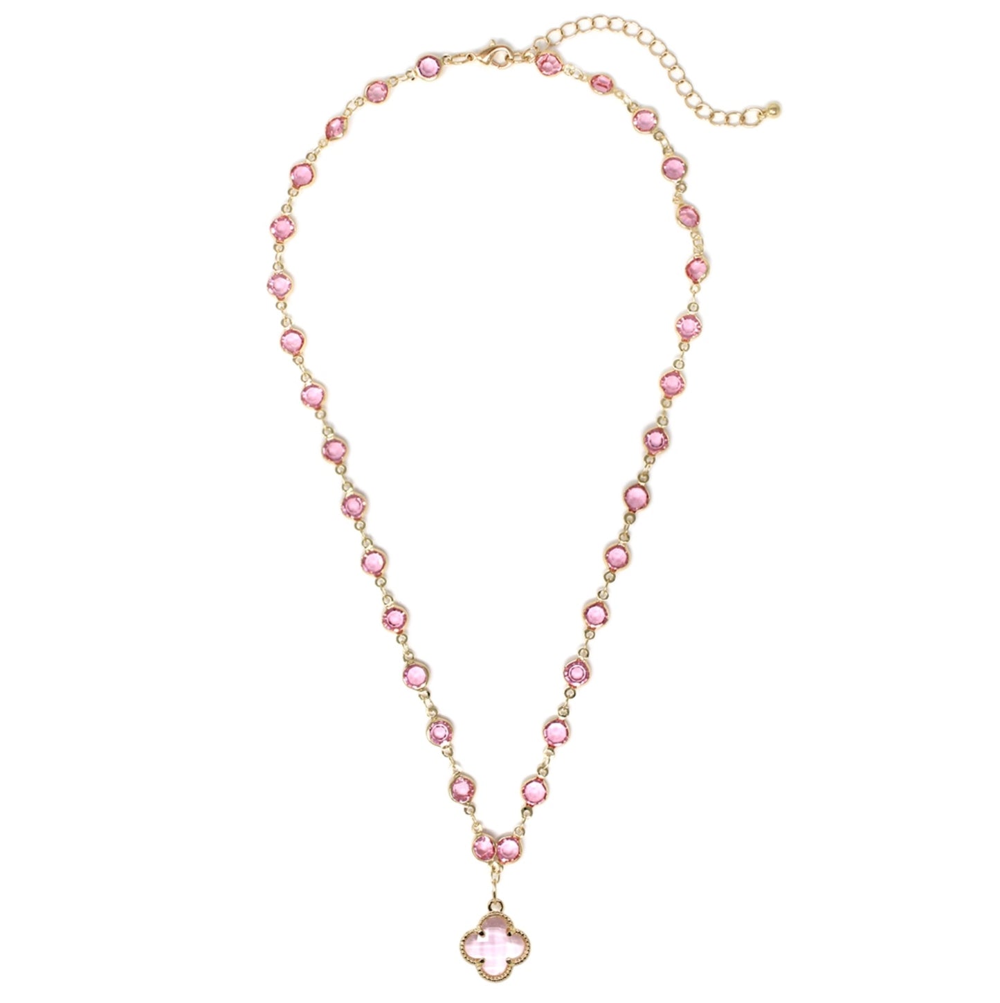 PINK CRYSTAL WITH PINK CLOVER CRYSTAL 16"-18" NECKLACE