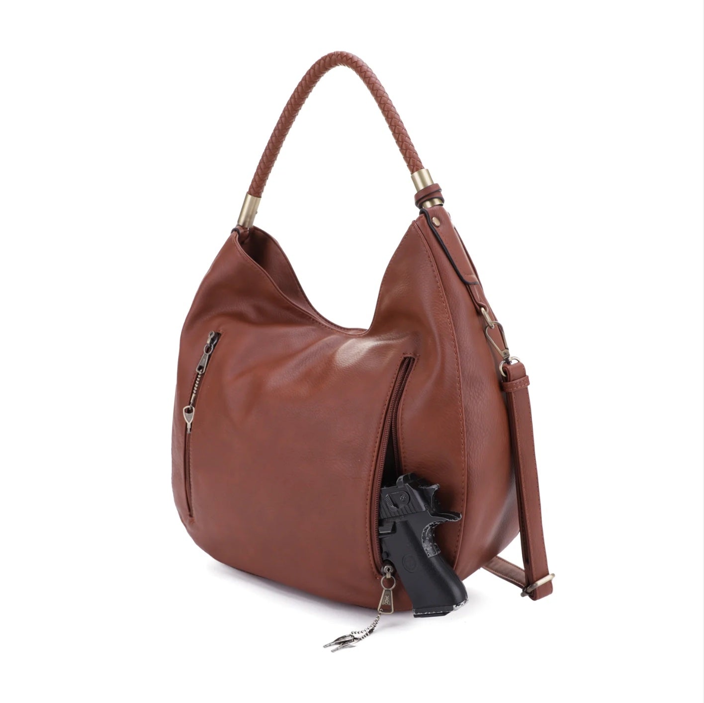 SIENNA CONCEAL CARRY LOCK AND KEY TASSEL HOBO SHOULDER HANDBAG