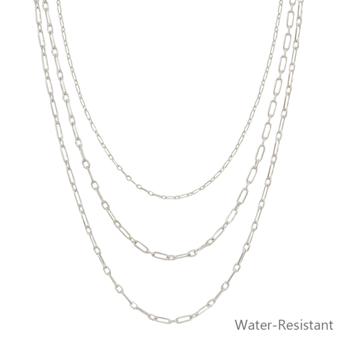 SILVER LAYERED SET OF 3 WATER RESISTANT 16"-18 NECKLACE