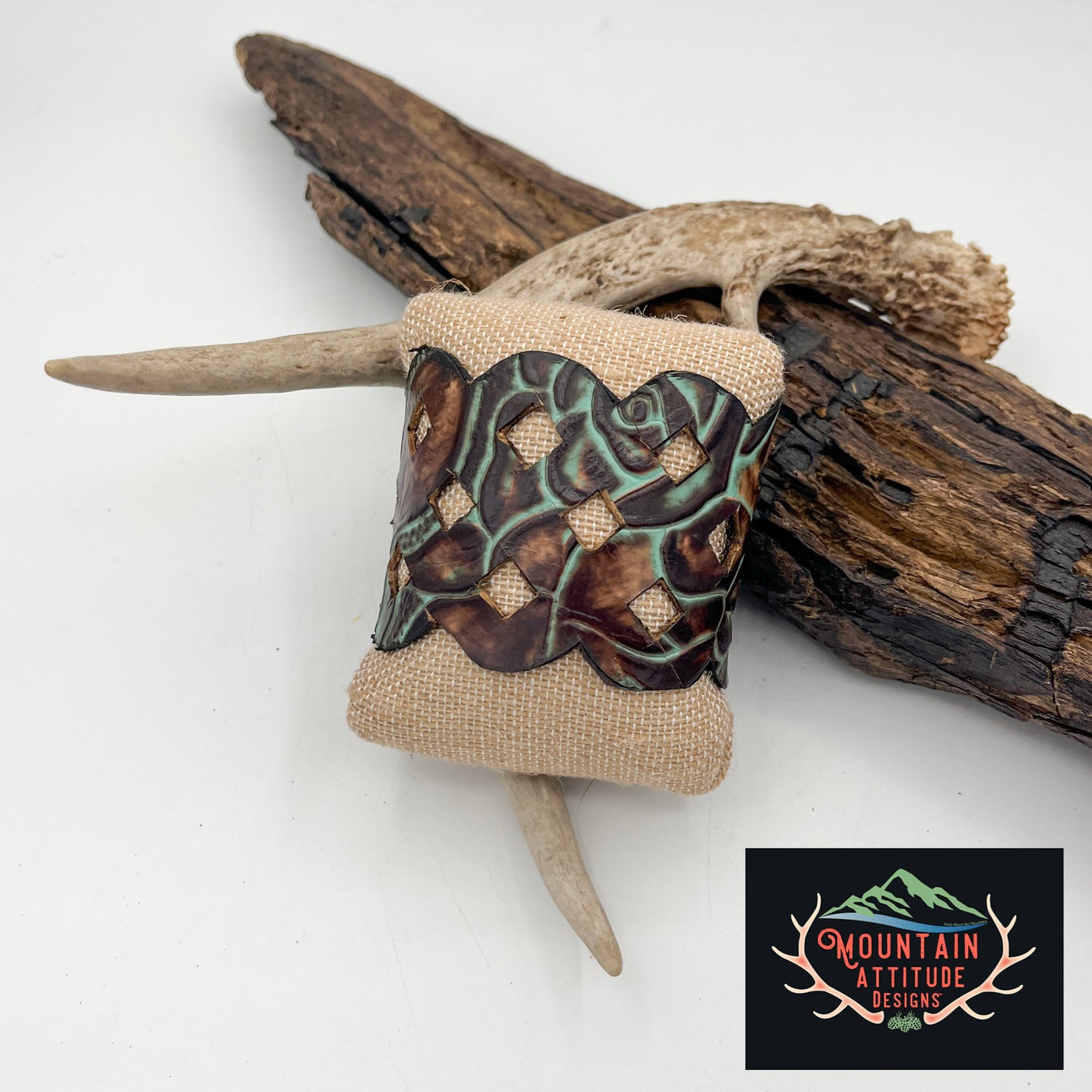 HANDCRAFTED EMBOSSED DIAMOND CUTOUT LEATHER CUFF