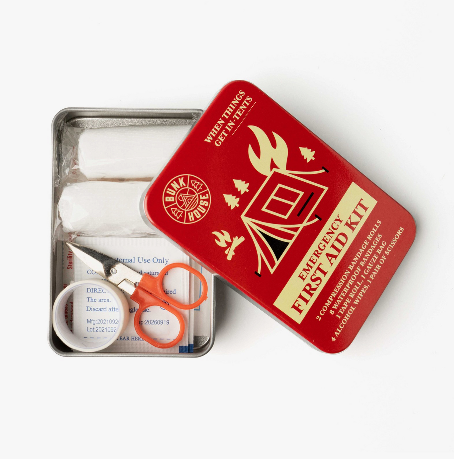 EMERGENCY FIRST AID KIT IN TRAVEL TIN