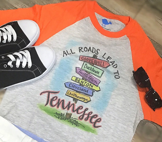 TN DIRECTIONAL 3/4 ORANGE SLEEVE RAGLAN T-SHIRT