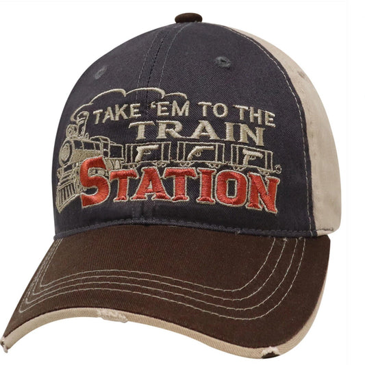 TAKE EM TO THE TRAIN STATION 6 PANEL DISTRESSED BALL CAP