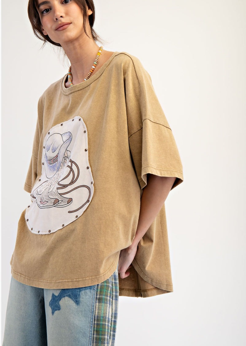 WESTERN GRAPHIC MINERAL WASHED KNIT TOP by EASEL LOS ANGELES®