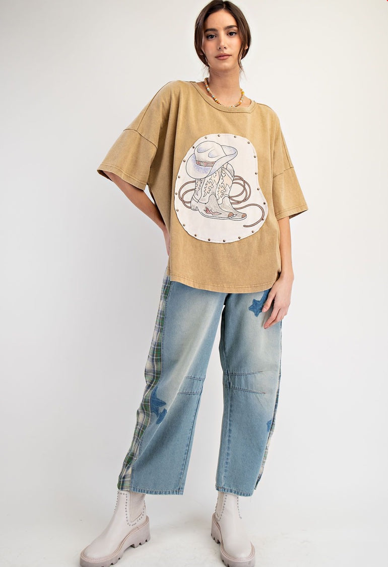WESTERN GRAPHIC MINERAL WASHED KNIT TOP by EASEL LOS ANGELES®