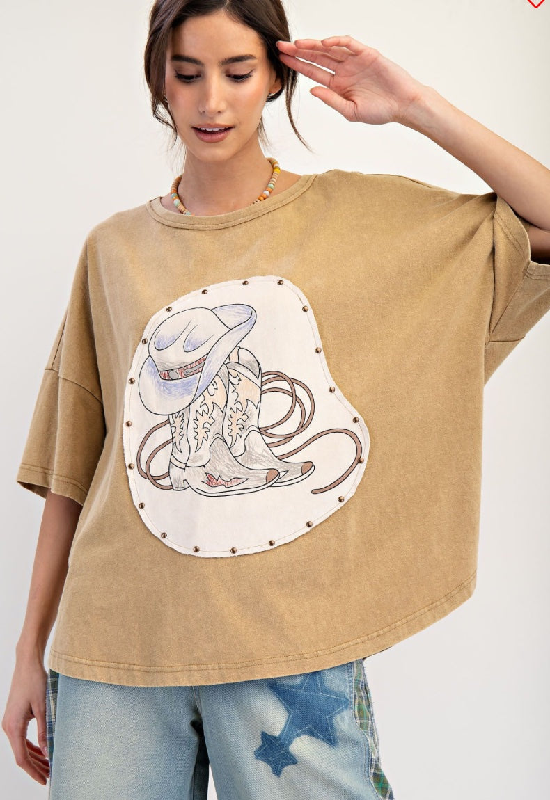 WESTERN GRAPHIC MINERAL WASHED KNIT TOP by EASEL LOS ANGELES®