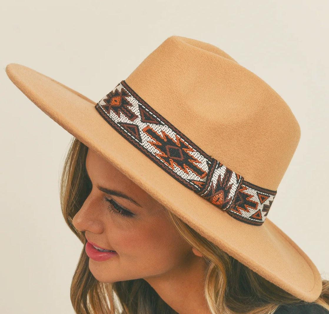 AZTEC BAND FELT FEDORA HAT ADJUSTABLE TO FIT