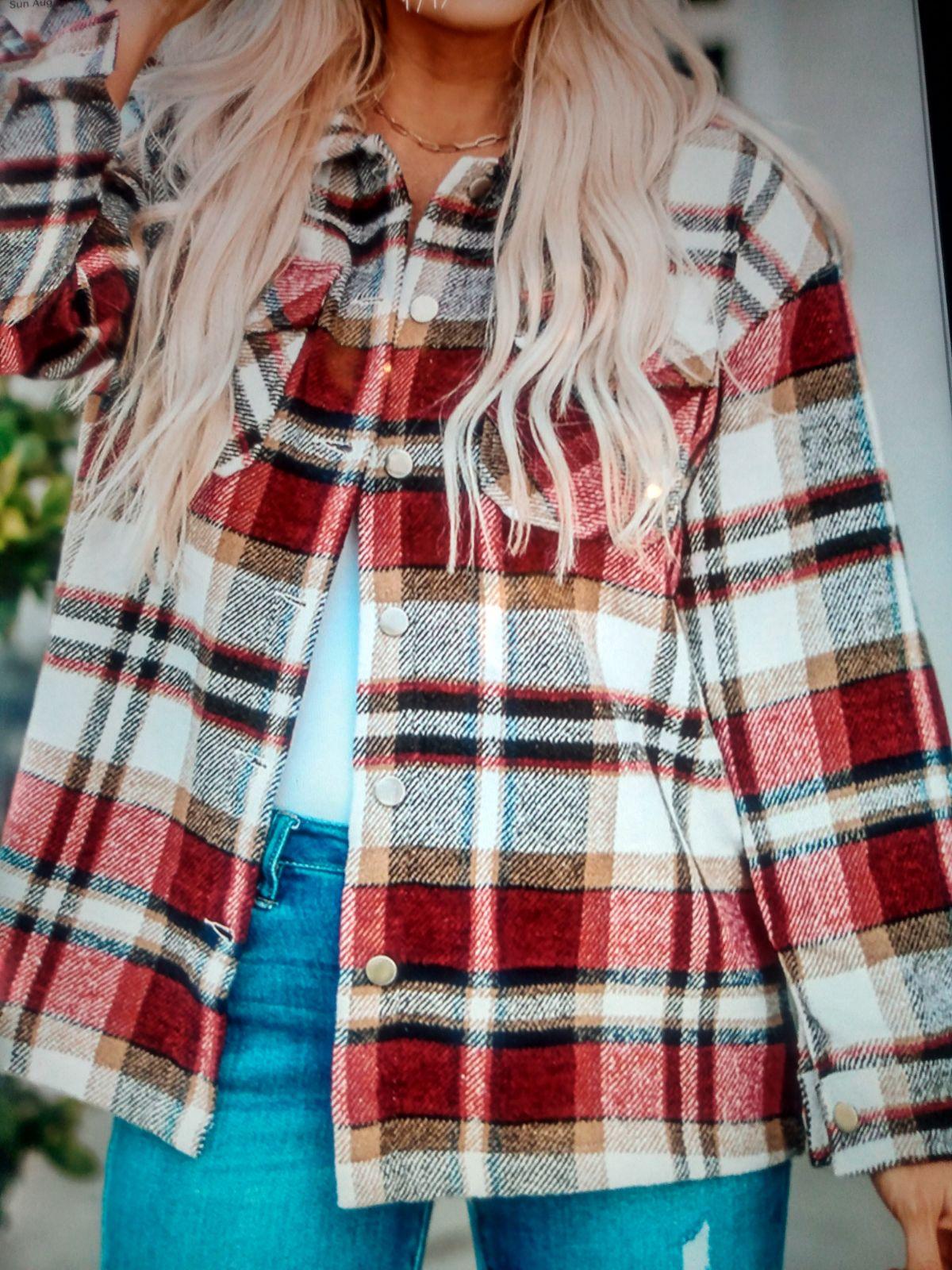 WOMEN'S FALL CASUAL PLAID BUTTON DOWN LONG SLEEVE - RED/BLK