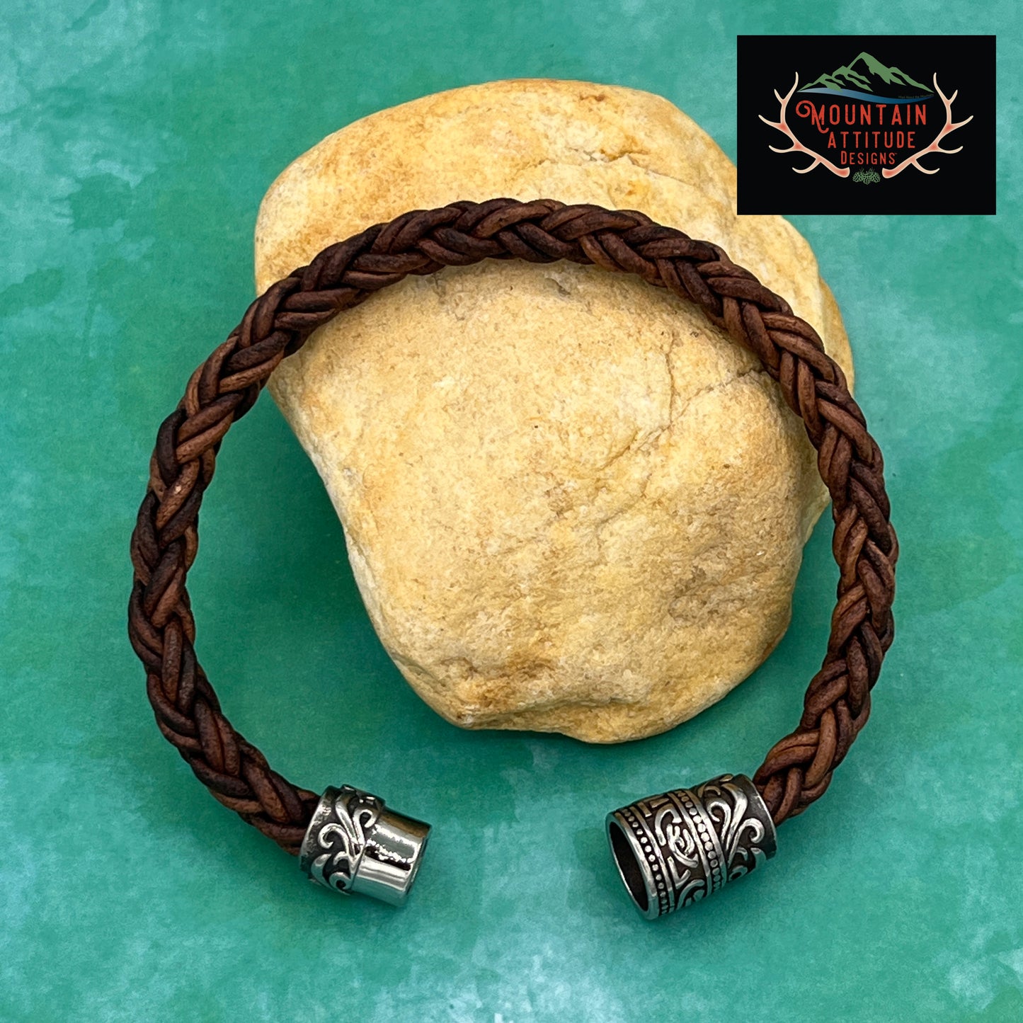 HANDCRAFTED 8MM LEATHER BOLO CORD WITH SOLD TRIBAL MAGNET CLASP BRACELET