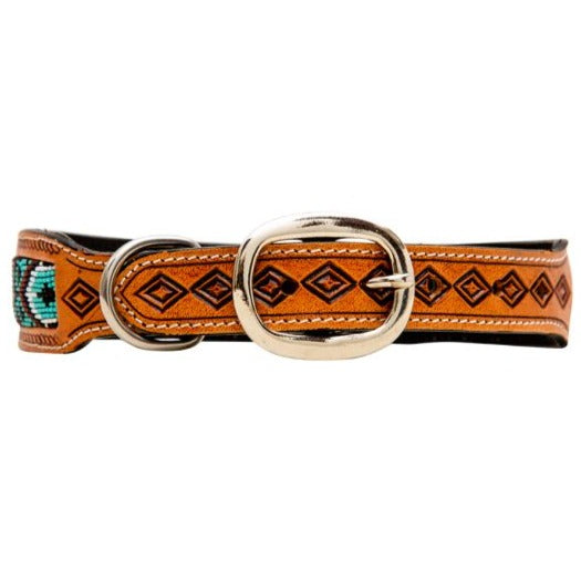 WHIZTER HAND-TOOLED BEADED DOG COLLAR