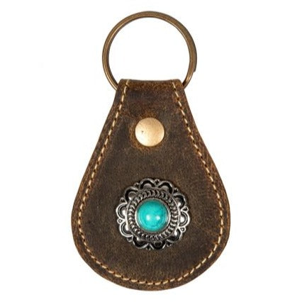 LEATHER WITH BURNISHED SILVER TURQUOISE CONCHO KEY FOB by MYRA BAG®