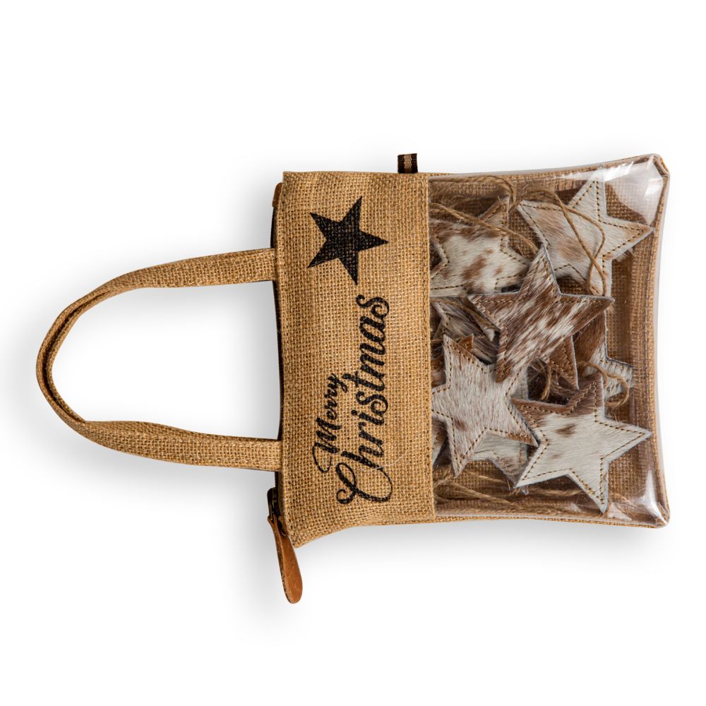 CHRISTMAS STAR COWHIDE ORNAMENT SET IN BROWN/WHITE by MYRA BAG®