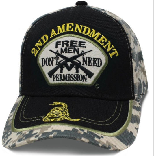 2ND AMENDMENT FREE MEN BLACK DIGITAL CAMO BALL CAP HAT