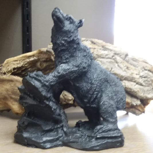 HANDCRAFTED COAL BEAR ON ROCK