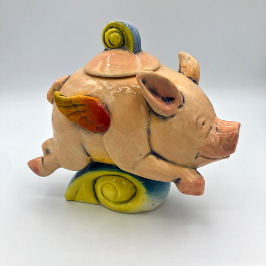 PORCELAIN FLYING PIG HAND PAINTED FIGURINE MINIATURE SCULPTURE LIMITED EDITION by Danisha Sculpture