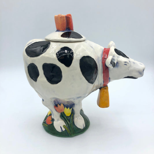 PORCELAIN COW "TULA" POTTERY FIGURINE ART SCULPTURE LIMITED EDITION by Danisha Sculptures