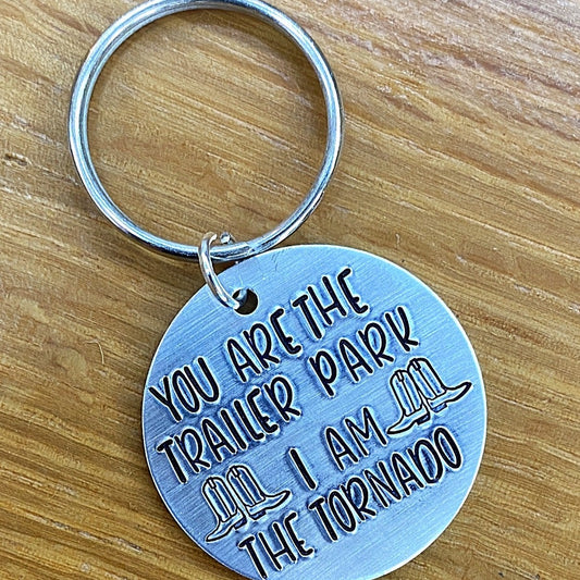 "I AM THE TORNADO" HAND STAMPED KEYCHAIN