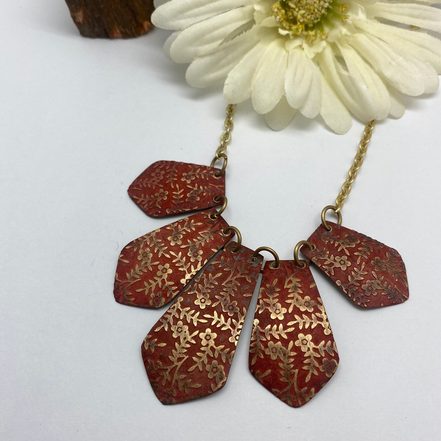 HANDCRAFTED BRASS PATINA NECKLACE (RED) by ANJU®