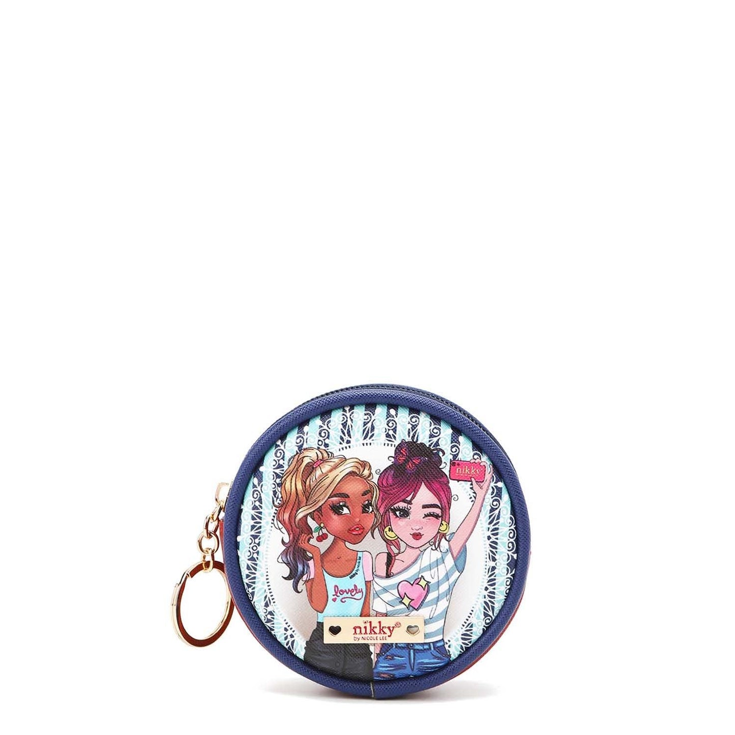 NIKKY® by Nicole Lee® ROUND COINPURSE KEYCHAIN- QUEENIES