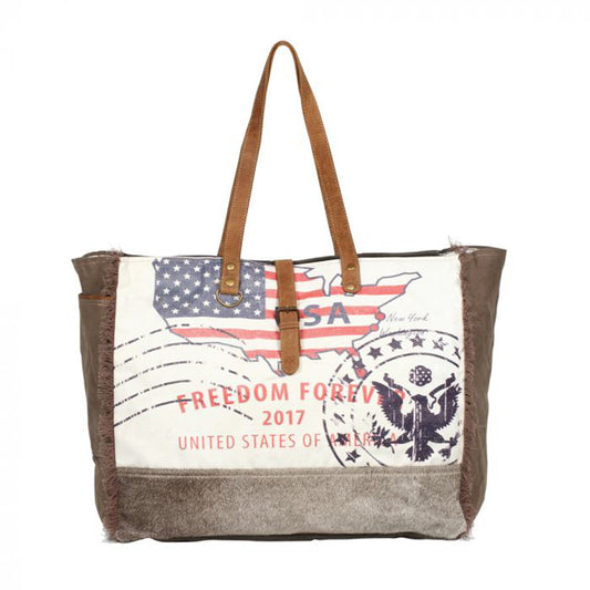 PARTISAN UPCYCLED CANVAS & COWHIDE LEATHER WEEKENDER BAG by MYRA BAG®