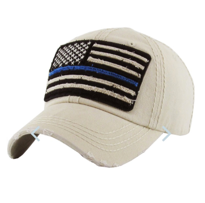 THIN BLUE LINE DISTRESSED VINTAGE BASEBALL HAT (VARIOUS COLORS)