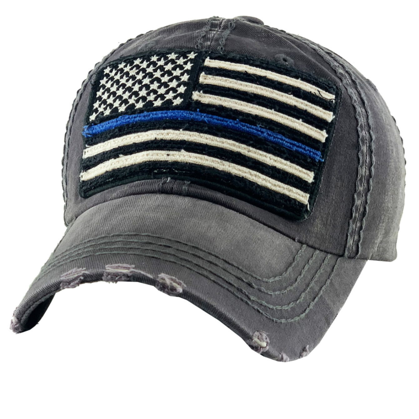 THIN BLUE LINE DISTRESSED VINTAGE BASEBALL HAT (VARIOUS COLORS)