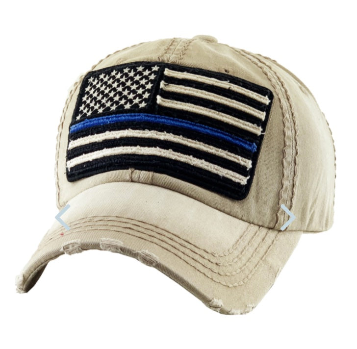 THIN BLUE LINE DISTRESSED VINTAGE BASEBALL HAT (VARIOUS COLORS)