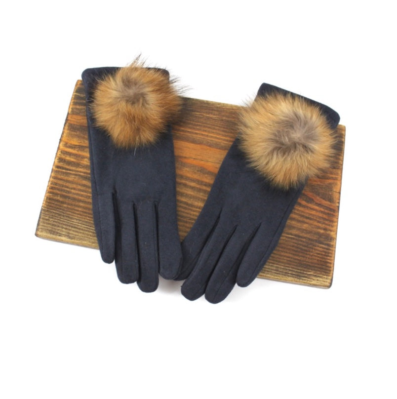 WOMEN’S TOUCH SCREEN GLOVES WITH FUR POM POM (Multiple Colors)